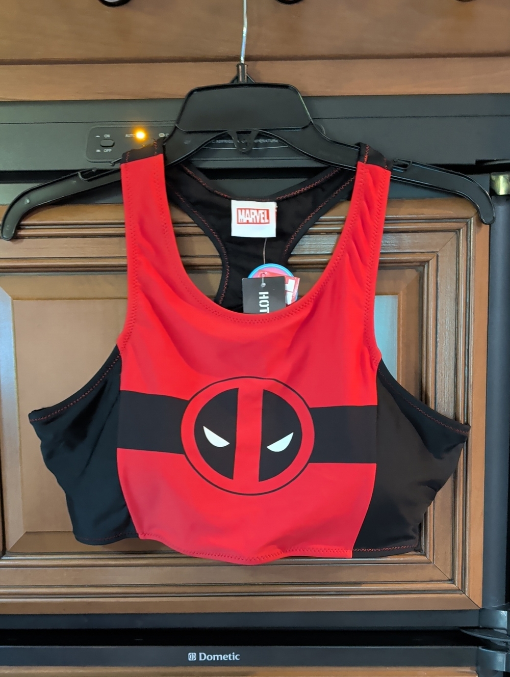 Marvel Red and Black Deadpool Crop Swim Top